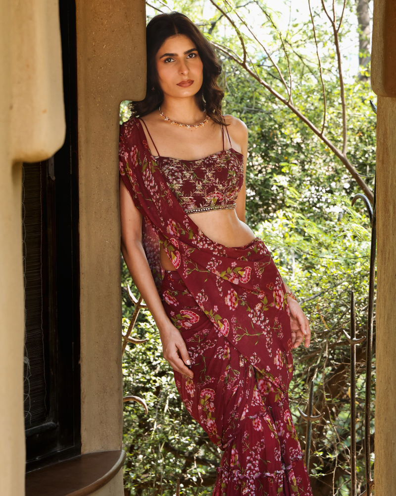 Scarlet Sharara Sari