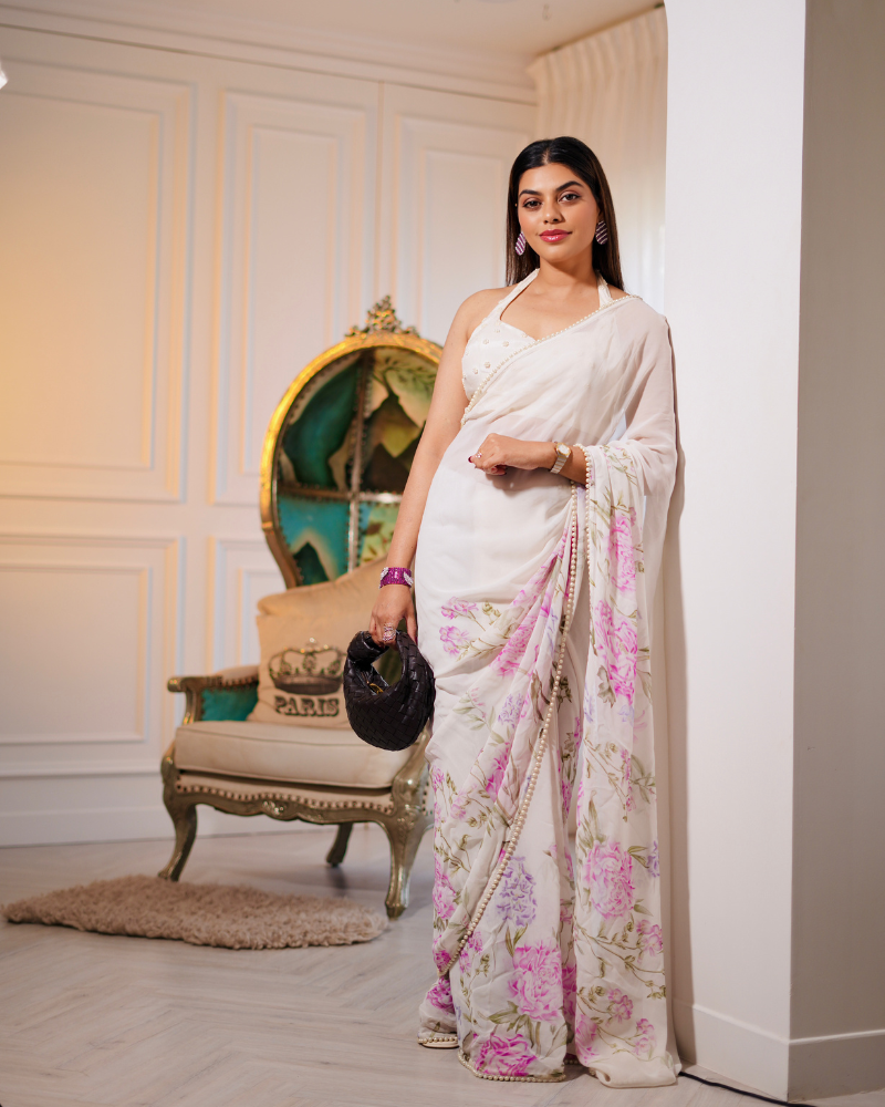 Ivory Blossom Sari