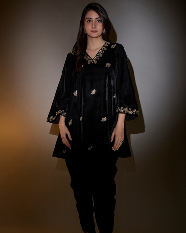 Black Velvet Kurta with Dhoti