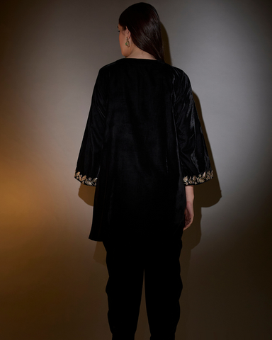 Black Velvet Kurta with Dhoti