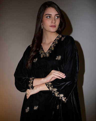 Black Velvet Kurta with Dhoti