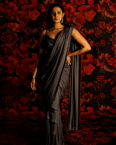 Dove Grey pre tied sari set