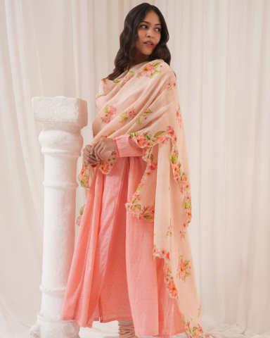 Rosewater Angrakha and Floral Dupatta