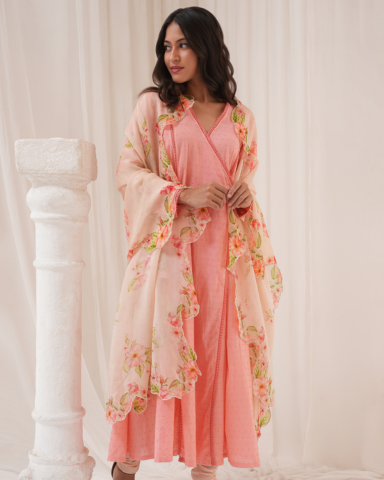 Rosewater Angrakha and Floral Dupatta