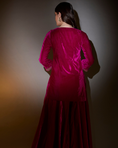 Pink short Kurta with Garara and dupatta