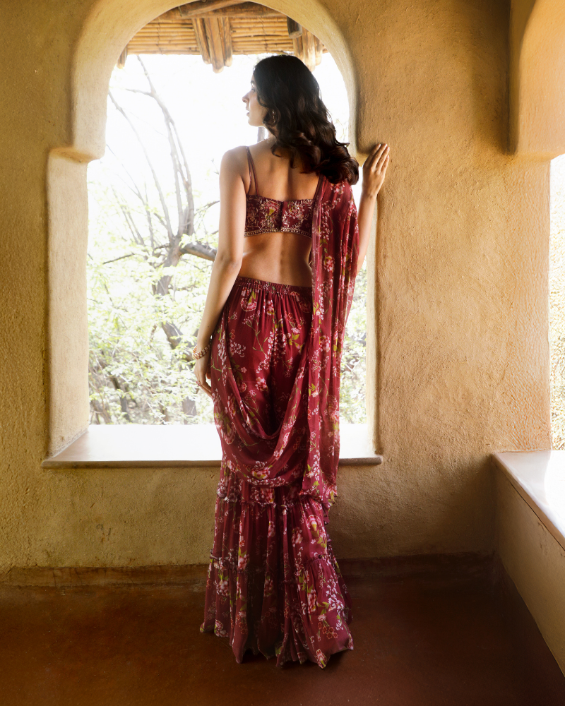 Scarlet Sharara Sari