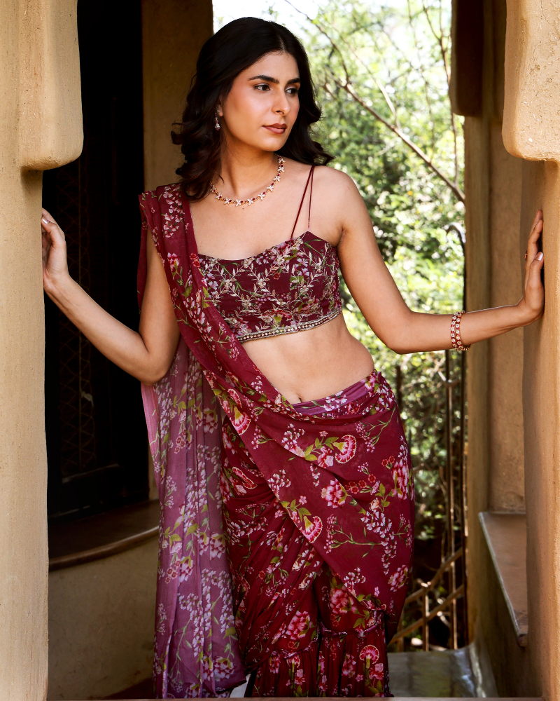 Scarlet Sharara Sari
