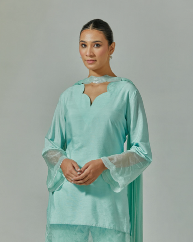 Blue Mist Scallop Kurta and Garara Set