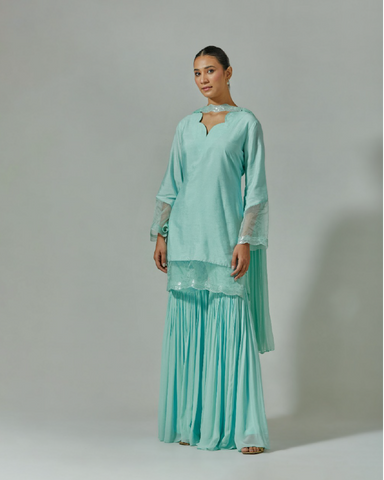 Blue Mist Scallop Kurta and Garara Set