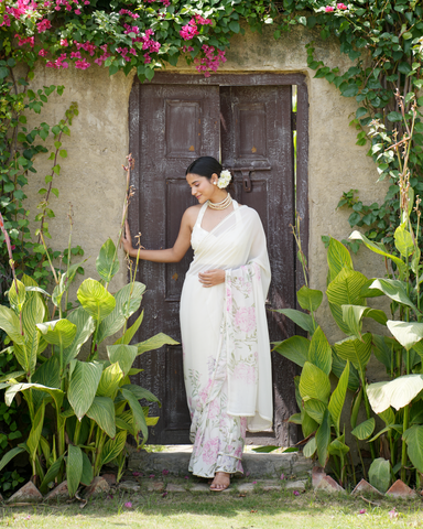Ivory Blossom Sari
