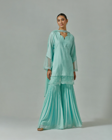 Blue Mist Scallop Kurta and Garara Set