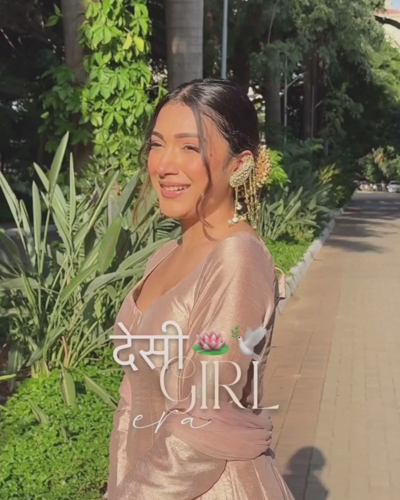 Golden brown anarakali with scallop dupatta